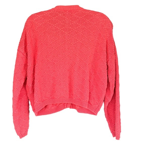 A3 90s VTG Express Tricot Cardigan Coral Pink Button Front Knit Sweater Womens L - Picture 4 of 4